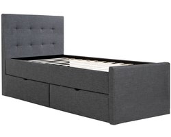 Homestyle4u Gestoffeerd bed - 90x200 cm - Eenpersoonsbed - met 2 bedbakken - Grijs