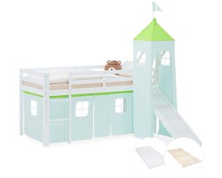 Homestyle4u Hoogslaper - 90x200 cm - groen - met lattenbodem en matras