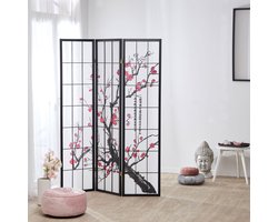 Homestyle4u Kamerscherm - 132x179 cm - zwart - 3-delig - kersenpatroon