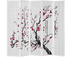 Homestyle4u Kamerscherm - 220x179 cm - wit - 5-delig - kersen