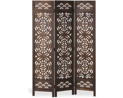 Homestyle4u Kamerscherm - 3-Panelen – Donkerbruin Roomdivider met Sierlijk Uitsnijwerk