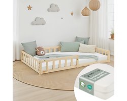 Homestyle4u Kinderbed 120x200 cm - Vloerbed met matras en valbeveiliging - Natuur