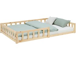 Homestyle4u Kinderbed 120x200 cm - Vloerbed met valbeveiliging - Natuur