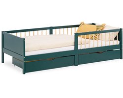 Homestyle4u Kinderbed - 90x200 cm - houten bed - met 2 bedladen - Groen