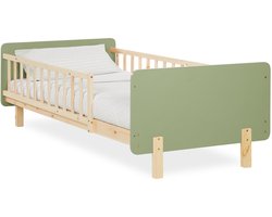 Homestyle4u Kinderbed - 90x200 cm - Houten bed - met lattenbodem - Valbeveiliging - Groen