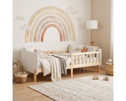 Homestyle4u Kinderbed - 90x200 cm - Houten bed - met lattenbodem Valbeveiliging - Wit