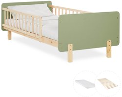 Homestyle4u Kinderbed - 90x200 cm - Houten bed - met Valbeveiliging - matras - Groen