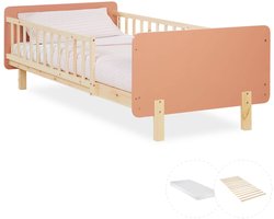 Homestyle4u Kinderbed - 90x200 cm - Houten bed - met Valbeveiliging - matras - Rood