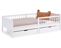 Homestyle4u Kinderbed - 90x200 cm - met lattenbodem - 2 bedladen - Wit