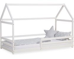 Homestyle4u Kinderbed - 90x200 cm - Vloerbed - Huisbed - met valbeveiliging - Wit