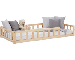 Homestyle4u Kinderbed 90x200 cm - Vloerbed met valbeveiliging - Natuur