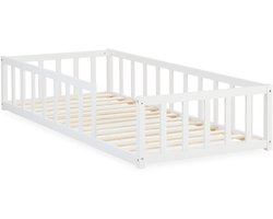 Homestyle4u Kinderbed 90x200 cm - Vloerbed met valbeveiliging - Wit