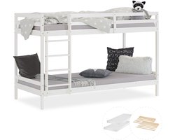 Homestyle4u kinderbed - 90x200 cm - Wit - kinderhoogslaper - met lattenbodem en matras