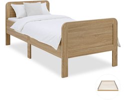 Homestyle4u Seniorenbed - 90x200 cm - Houten bed - extra hoog met lattenbodem - Natuur