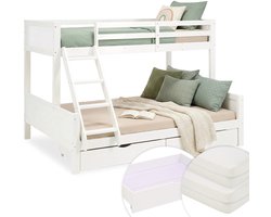 Homestyle4u Stapelbed - Kinder - 90x200 -140x200 cm - met 2 matrassen - bedlade - wit