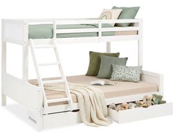 Homestyle4u Stapelbed - Kinder - 90x200 - 140x200 cm - met bedlade - wit