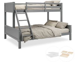 Homestyle4u Stapelbed - Kinder - 90x200 en 140x200 cm - Hoogslaper - met 2 matrassen - grijs