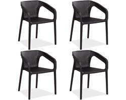 Homestyle4u Tuinstoelen - Set van 4- Stapelstoelen - Kunststof - Zwart