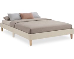 Homestyle4u Tweepersoonsbed - 140x200 cm - Gestoffeerd bed - Beige