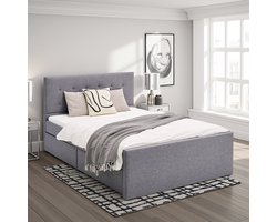 Homestyle4u Tweepersoonsbed - 140x200 cm - Gestoffeerd bed - met 2 bedbakken - Grijs