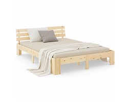 Homestyle4u Tweepersoonsbed - 140x200 cm - Houten bed - Naturel Dennenhout