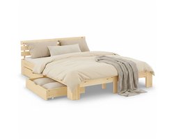 Homestyle4u Tweepersoonsbed - 180x200 cm - Bed met 2 bedbakken - Natuur