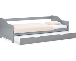 Homestyle4u Uitschuifbed - 90x200 cm - Houten bed - Eenpersoonsbed - Grijs