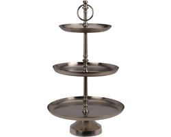 Home&Styling-Etagere 3-laags - zilver - RVS - H50 cm - Hightea/tapas/koekjes/taartjes serveerschaal
