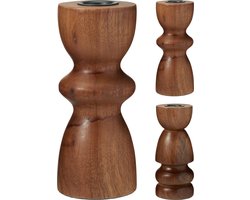 Home&Styling - Kandelaar - Hout - Walnoot - Assorti van 2 - H15cm