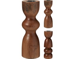 Home&Styling - Kandelaar - Hout - Walnoot - Assorti van 2 - H20,5cm