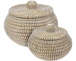 Home&Styling-mandenset-pompoenvorm-set van 2-zeegras-met deksel