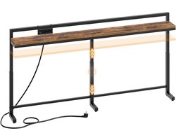 HOMESY 180 cm Console Tafel met Verstelbare Hoogte (70-90 Cm), Lange Smalle Haltafel met Verschuifbare Stekkerdoos (2AC, 1USB-A, 1USB-C), Lange Haltafel voor Woonkamer, Slaapkamer, Vintage Bruin