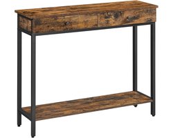 HOMESY Consoletafel, entreetafel, salontafel met 2 laden, stalen frame, stabiel, voor hal, slaapkamer, woonkamer, industriële stijl, rustiek bruin en zwart