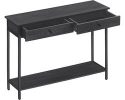 HOMESY Consoletafel, haltafel, bijzettafel, salontafel met 2 laden, stalen frame, hal, woonkamer, industrieel design, antracietgrijs-inktzwart