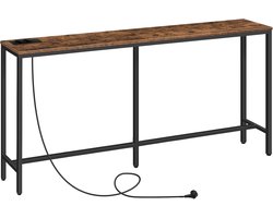 HOMESY Consoletafel met Laadstation, 160 cm Slanke Banktafel, Industriële Inkomtafel met USB-Poorten, Bankbijzettafel Voor Entree, Hal, Foyer, Woonkamer, Vintage Bruin