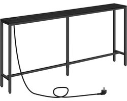 HOMESY Consoletafel met Laadstation, 160 cm Slanke Banktafel, Industriële Inkomtafel met USB-Poorten, Bankbijzettafel voor Entree, Hal, Foyer, Woonkamer, Zwart