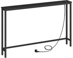 HOMESY Consoletafel met stopcontacten en USB-aansluitingen, 120x15x80 smalle consoletafel met oplaadstation, bijzettafel, voor foyers, gangen, Zwart