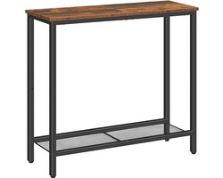 HOMESY Consoletafel, slanke consoletafel voor hal, entree, tafel met 2 planken, industriële displaytafel, slanke banktafel voor woonkamer, slaapkamer, Rustiek Bruin en Zwart