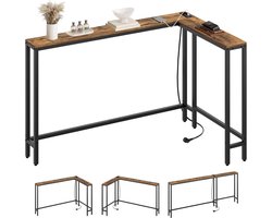 HOMESY Consoletafel smal, 180 cm L-vormige ingangstafel, 15 cm brede gangtafel, 3 combinatiemodi, 1 stopcontact en 2 USB-poorten, voor woonkamer, hal, achter de bank, vintage bruin
