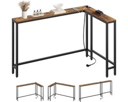 HOMESY Consoletafel smal, 200 cm L-vormige ingangstafel, 15 cm brede gangtafel, 3 combinatiemodi, 1 stopcontact en 2 USB-poorten, voor woonkamer, hal, achter de bank, vintage bruin