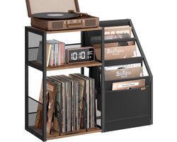 Homesy LP Speler Meubel - Platenspeler meubel - Platenspelerkast - LP Kast - Vinylkast - LP opbergkast - 30×81×69 cm-Platenspeler Standaard met Platenopslag – 3 Etages – Voor ca. 140 LP’s – Bijzettafel & Vinylrek – Industrieel Design