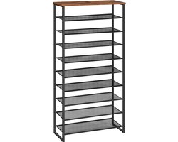 Homesy Schoenenrek met 10 niveaus, smal schoenenkast, schoen organisator voor 32-40 paar schoenen, metaal, voor hal, woonkamer, vintage bruin-zwart