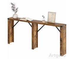 HOMESY Smalle Consoletafel 160 x 22 x 75 cm, Bruin, met Zwarte Metalen Poten, Moderne Banktafel voor Hal en Woonkamer, Ruimtebesparend, Stevig en Duurzaam, Eenvoudige Montage