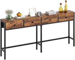 HOMESY smalle consoletafel, 180 cm, lange haltafel, haltafel met 4 lades, voor hal, gang, woonkamer, vintage bruin-zwart