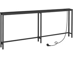 HOMESY Smalle consoletafel met stekkerdoos, 200 x 15 x 80 cm, consoletafel met laadstation, smalle banktafel, console achter de bank, voor entree, hal, Zwart