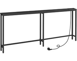 HOMESY Smalle consoletafel met stekkerdoos,180 x 15 x 80 consoletafel met laadstation, smalle banktafel, console achter de bank, voor entree, hal, Zwart
