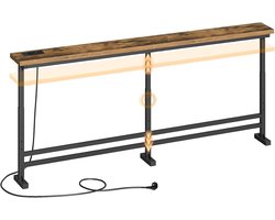 HOMESY Smalle consoletafel, smalle haltafel, 180 cm lange haltafel, 1 AC, 1 USB-A, 1 type C, voor woonkamer, hal, entree, vintage bruin-zwart
