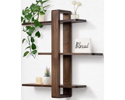 HOMESY Wandrek van hout, walnoot, 3 afneembare planken, woonkamer, slaapkamer, verstelbare planken, robuust, 50 x 58 cm Walnoot