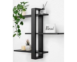 HOMESY Zwarte zwevende planken voor wandgemonteerde rekken unit alle dennenhout 3 niveaus grote plank voor slaapkamer woonkamer kantoor badkamer woondecoratie opslag plant fotodisplay modern 50 cm