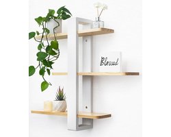 HOMESY zwevende planken houten wit voor wandgemonteerde rekken unit alle dennenhout 50 cm 3 niveaus grote plank voor slaapkamer woonkamer kantoor badkamer woondecoratie opslag plant foto display Wit & houten